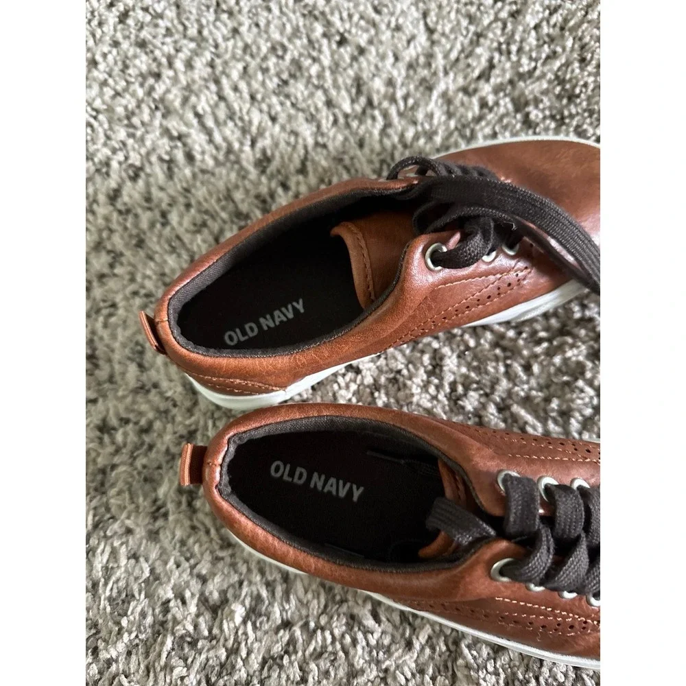 Old Navy Boys Brown Faux-Leather Oxford Sneakers Size 13